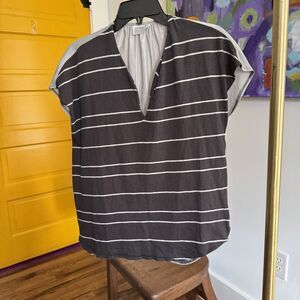 Converse One Star Shirt/Blouse Womens Large Black White Striped Short Sleeve